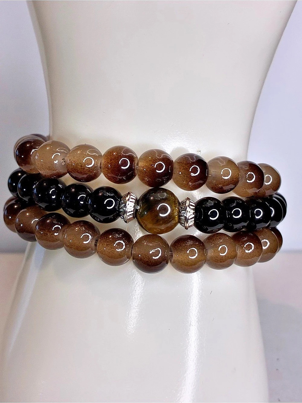 Brown & Black Beaded Bracelet Set